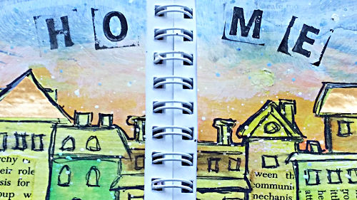 Mixed media art journal sivu akryylivreill video tutorial