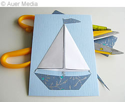 Askarteluohjeet: Isänpäiväkortti - Laiva, jossa taitettavat purjeet