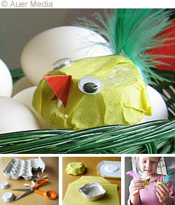 Pääsiäisaskartelu - tee itse hauskat pääsiäistiput munakennoista, ohjeet ja kuvia