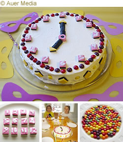 Kuva ja ohjeet: Kellokakku - syntymäpäiväkakku kaikenlaisiin lastenjuhliin